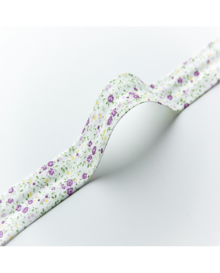 250 METRE Desenli Koton Biye - 3 Cm Mor Çıtır Çiçekler