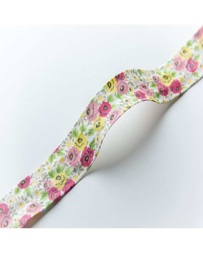 250 Metre Desenli Biye - 2 Cm Pembe Güller Koton Biye