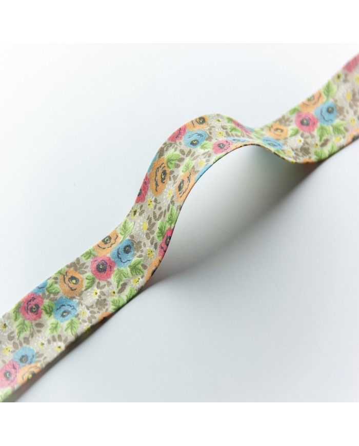 250 Metre Desenli Biye - 3 Cm Fuşya güller Koton Biye