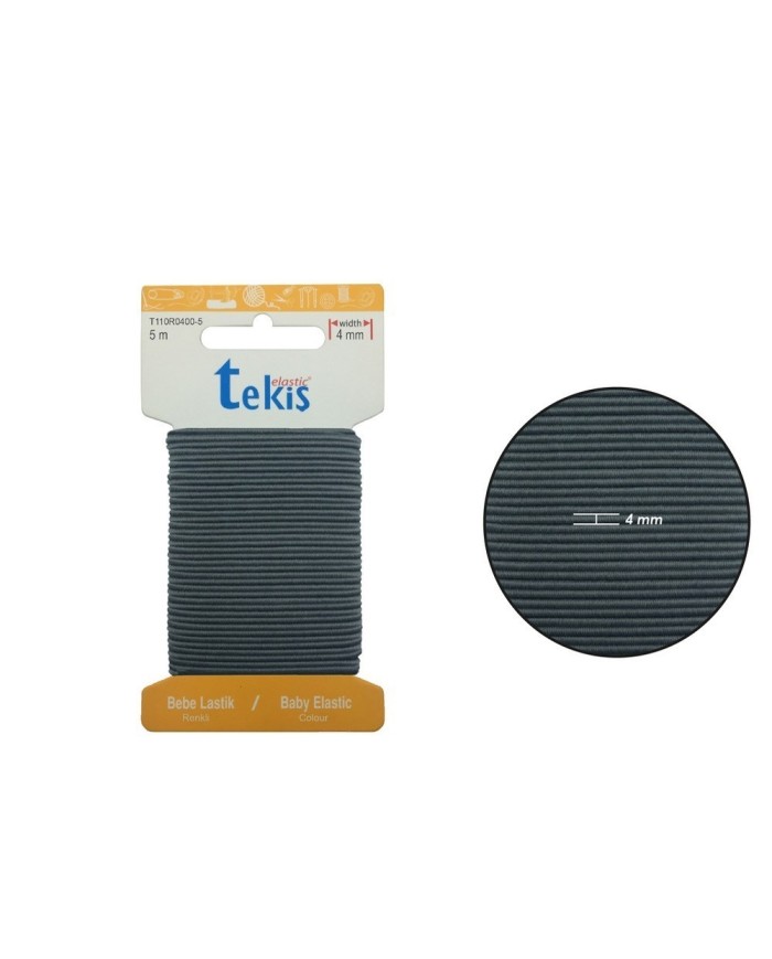 4mm Gri Bebe Lastik - 50 Metre