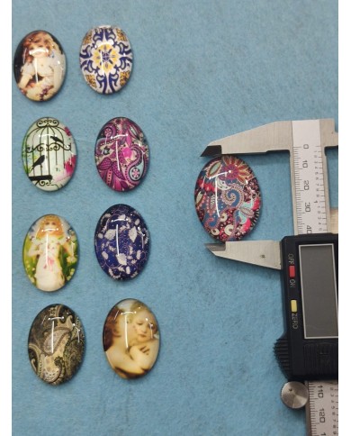 Elips Büyüteç Desenli 10 Adet Cam Taş - Mix