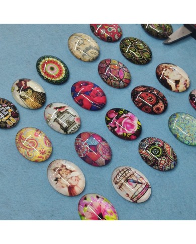 Elips Büyüteç Desenli 10 Adet Cam Taş - Mix