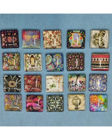 Kare Büyüteç Desenli 10 Adet Cam Taş - Mix