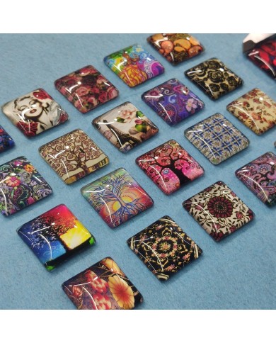 Kare Büyüteç Desenli 10 Adet Cam Taş - Mix