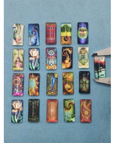 Dikdörtgen Büyüteç Desenli 10 Adet Cam Taş - Mix