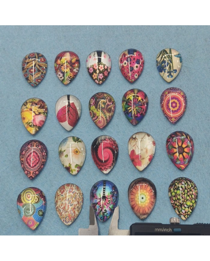 Damla Büyüteç Desenli 10 Adet Cam Taş - Mix