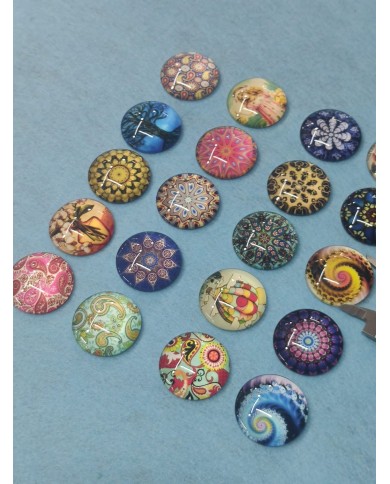 Daire Büyüteç Desenli 10 Adet Cam Taş - Mix