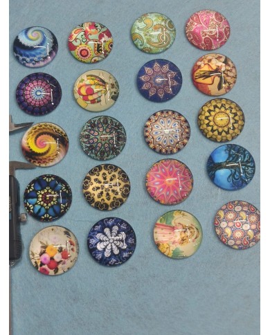 Daire Büyüteç Desenli 10 Adet Cam Taş - Mix