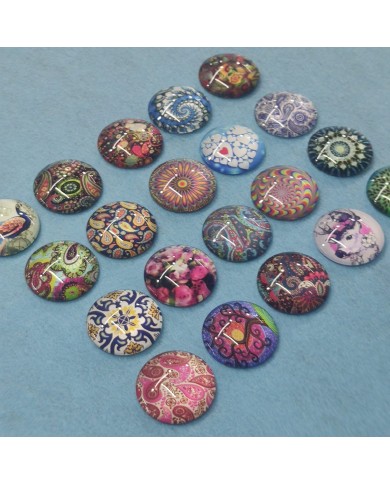 Daire Büyüteç Desenli 10 Adet Cam Taş - Mix