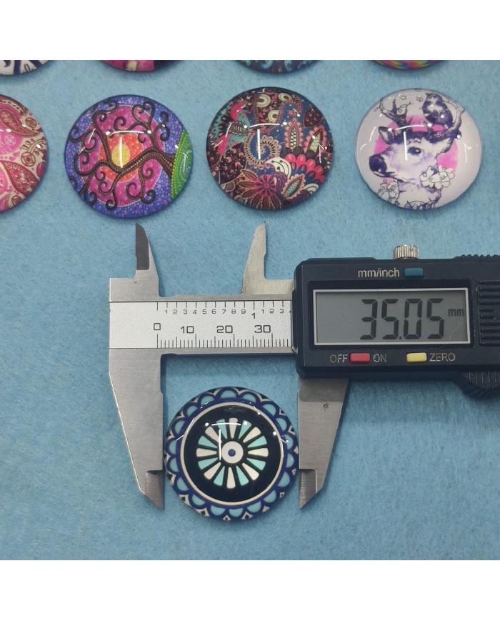 Daire Büyüteç Desenli 10 Adet Cam Taş - Mix