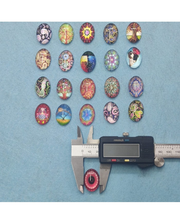 ELİPS BÜYÜTEÇ DESENLİ 10 ADET CAM TAŞ - MİX