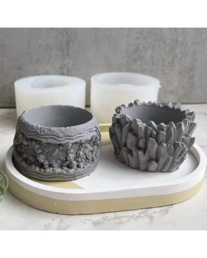 Sarkıtlı Yuvarlak Beton Saksı Kalıbı - Hobi Silikon Kalıbı -Kod: