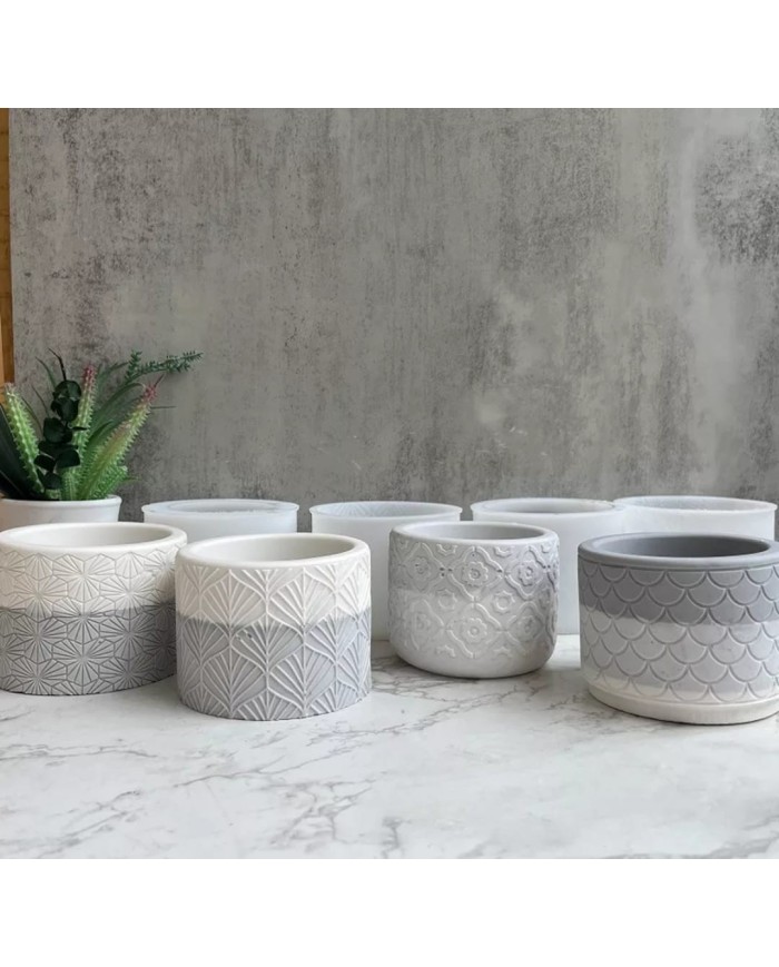 Yaprak Model Yuvarlak Beton Saksı Kalıbı - Hobi Silikon Kalıbı -Kod: