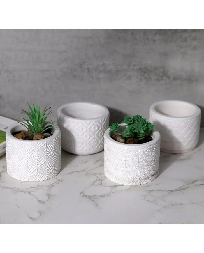 Yaprak Model Yuvarlak Beton Saksı Kalıbı - Hobi Silikon Kalıbı -Kod: