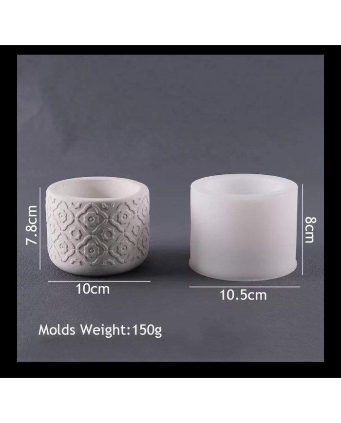 Çiçek Model Yuvarlak Beton Saksı Kalıbı - Hobi Silikon Kalıbı -Kod: