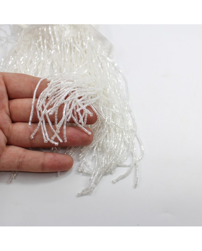 1 Metre - Boncuklu 15 cm - Püskül Saçak Kırık Beyaz