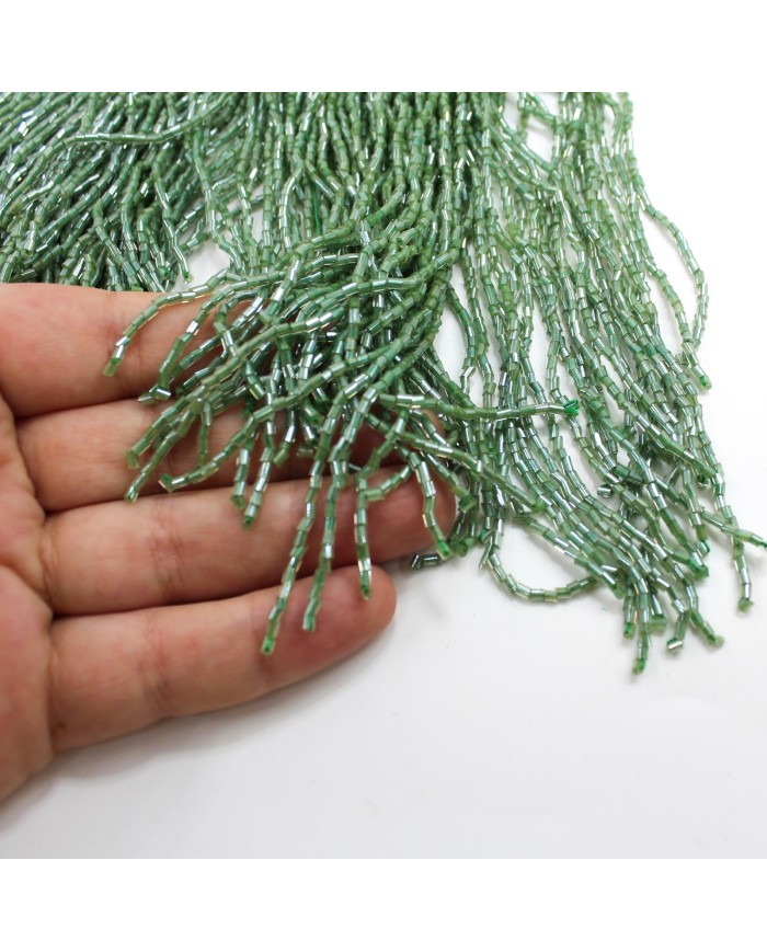 1 Metre - Boru Boncuklu 15 cm - Püskül Saçak Zümrüt Yeşil