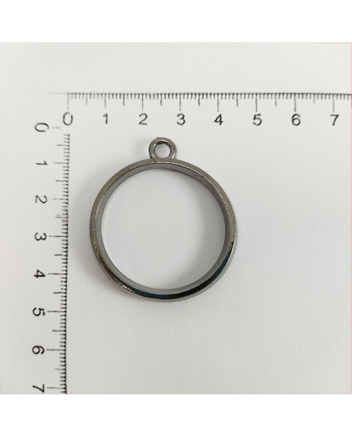 Yuvarlak Üstten Kulplu Reçine Metal Kolye Ucu - Füme