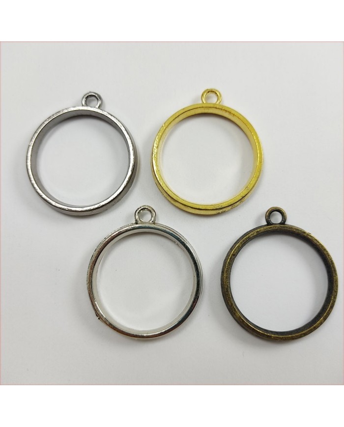 Yuvarlak Üstten Kulplu Reçine Metal Kolye Ucu - Gold