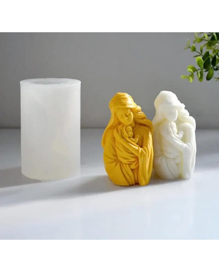 Bakire Mary İsa Anne Bebek Mum Silikon Kalıbı - Kod: