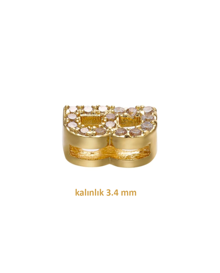 Altın Renk Taşlı Harf - W Harfi -1 Adet