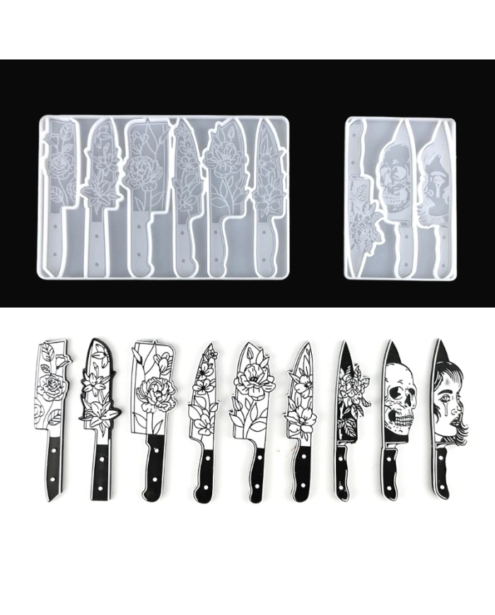 Bıçak ve Çiçek Şekilli Reçine Epoksi Hobi Silikon Kalıp - Kod: