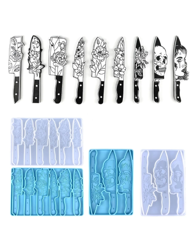 Bıçak ve Çiçek Şekilli Reçine Epoksi Hobi Silikon Kalıp - Kod: