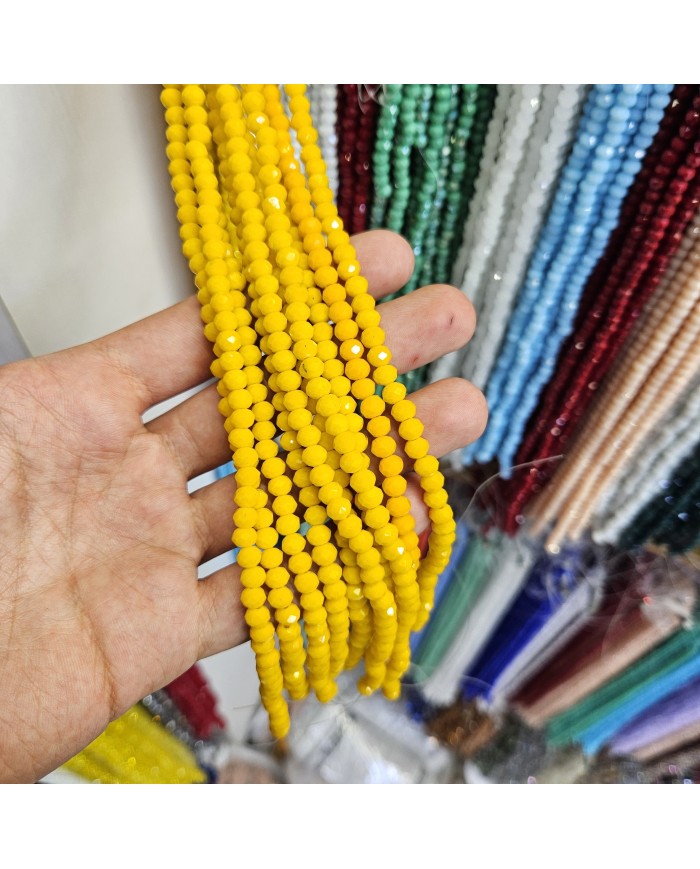 6mm İpe Dizili Kristal Boncuk Sarı - 10 Dizi