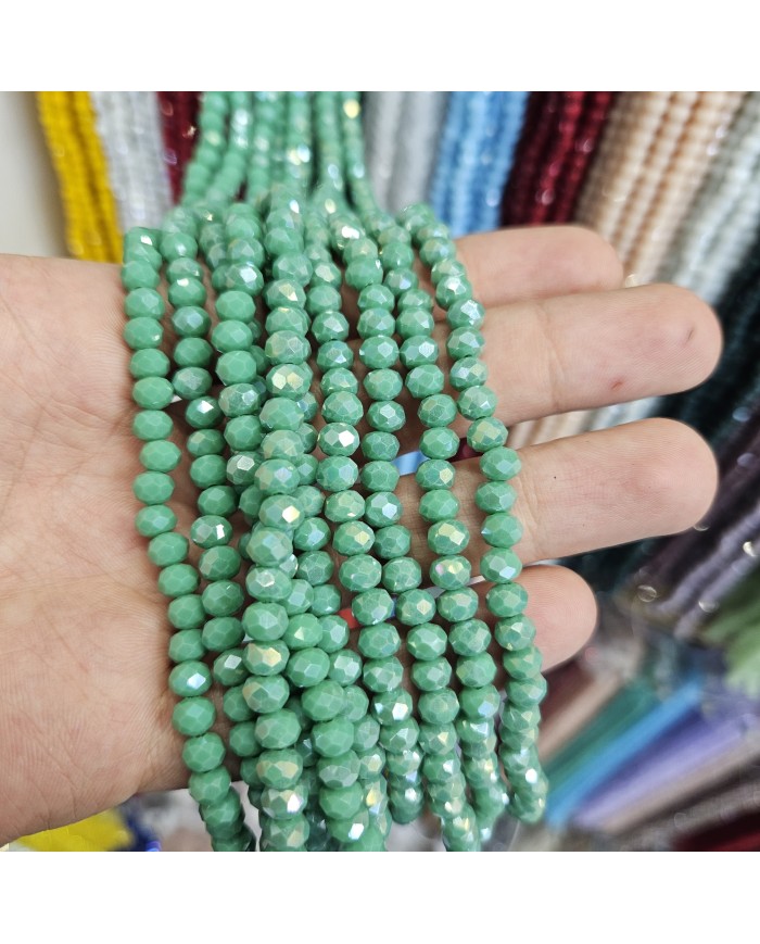 6mm İpe Dizili Kristal Boncuk Mat Koyu Mint Yeşili - 10 Dizi