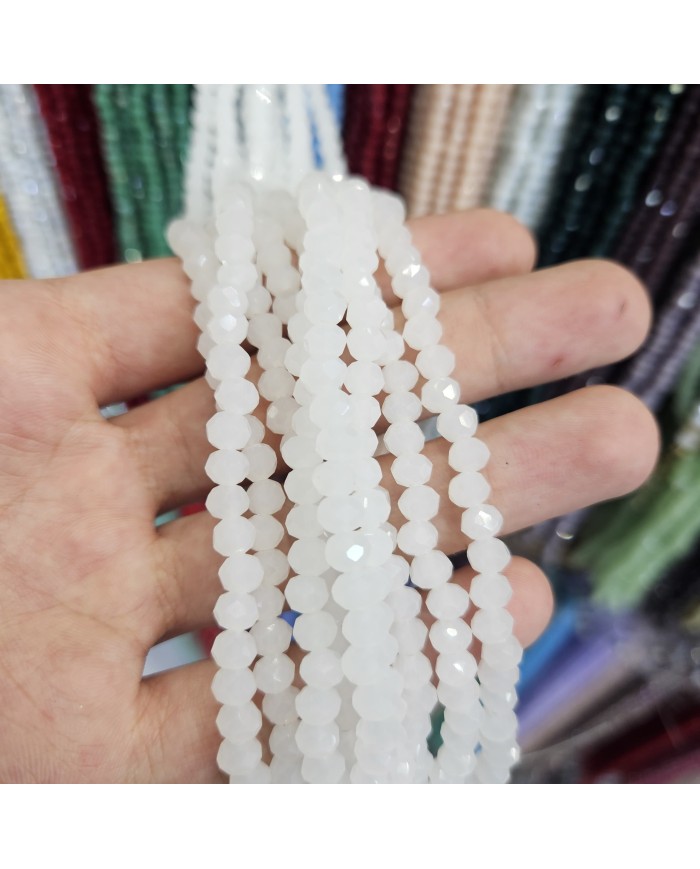 6mm İpe Dizili Kristal Boncuk Mat Buz Beyaz - 10 Dizi