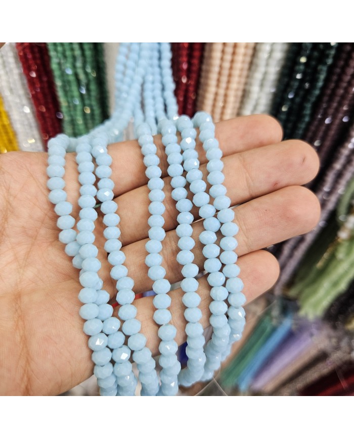 6mm İpe Dizili Kristal Boncuk Mat Bebe Mavisi - 10 Dizi