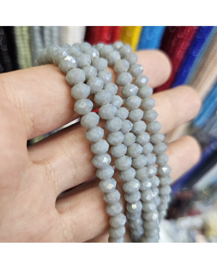 6mm İpe Dizili Kristal Boncuk Mat Janjanlı Gri- 10 Dizi