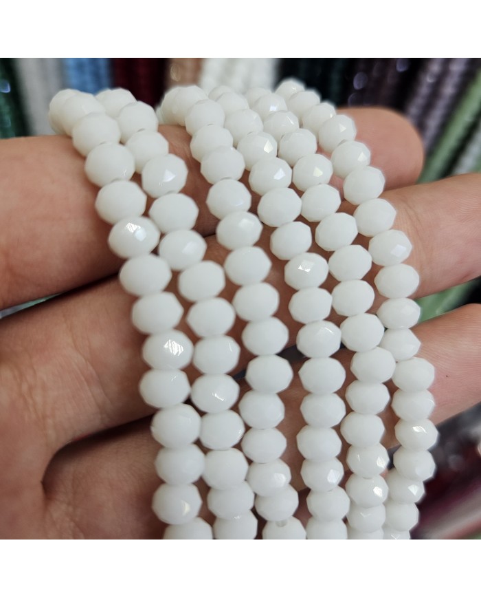 6mm İpe Dizili Kristal Boncuk Mat Janjanlı Beyaz - 10 Dizi