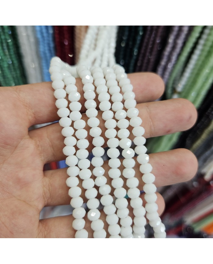 6mm İpe Dizili Kristal Boncuk Mat Janjanlı Beyaz - 10 Dizi