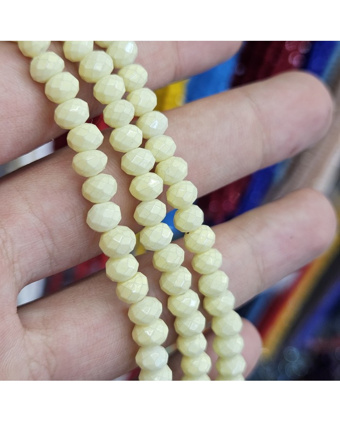 6mm İpe Dizili Kristal Boncuk Mat Koyu Krem - 10 Dizi