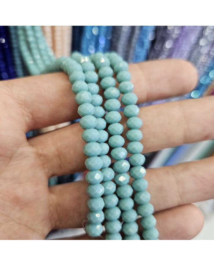 5 Dizi - 6mm Mat Açık İndigo İpe Dizili Kristal Boncuk