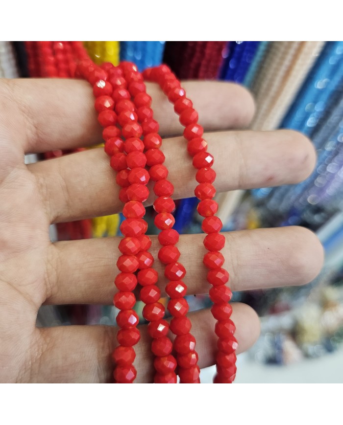 6mm İpe Dizili Kristal Boncuk Mat Kırmızı - 10 Dizi