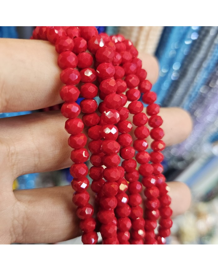 6mm İpe Dizili Kristal Boncuk Mat Kırmızı - 10 Dizi
