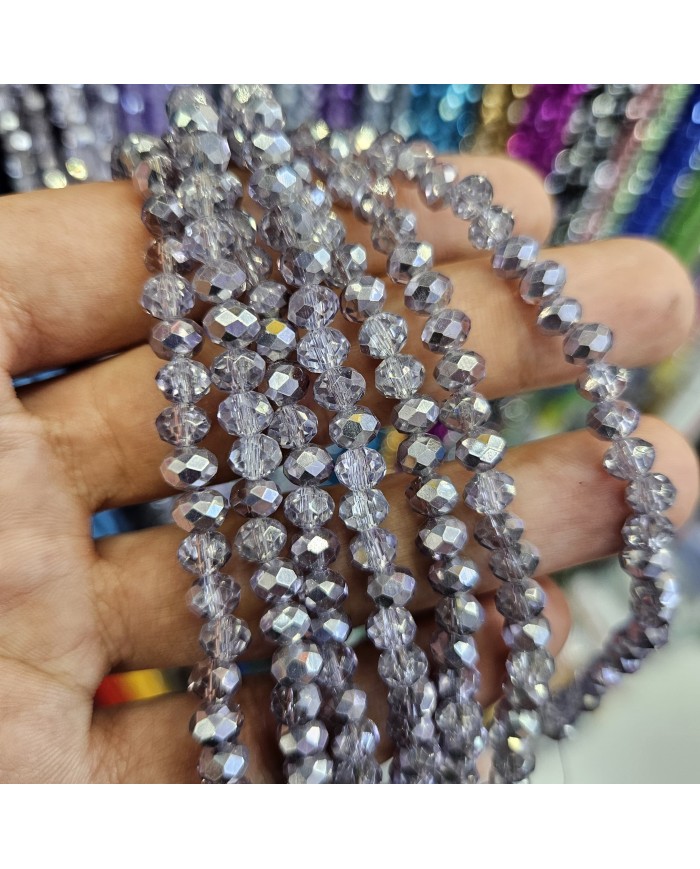 6mm İpe Dizili Kristal Boncuk Aynalı Gümüş - 10 Dizi