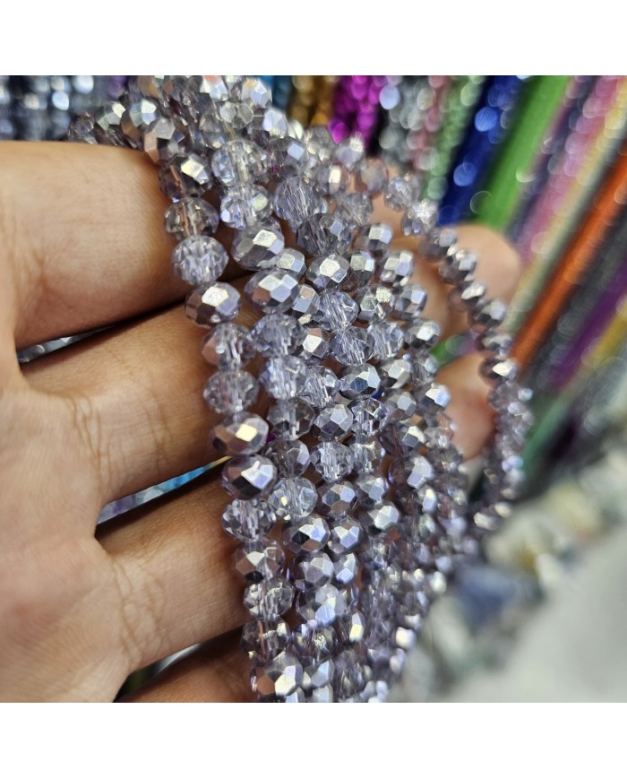 6mm İpe Dizili Kristal Boncuk Aynalı Gümüş - 10 Dizi