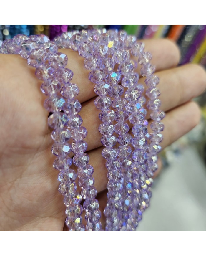 6mm İpe Dizili Kristal Boncuk Şeffaf Janjanlı Lila - 10 Dizi