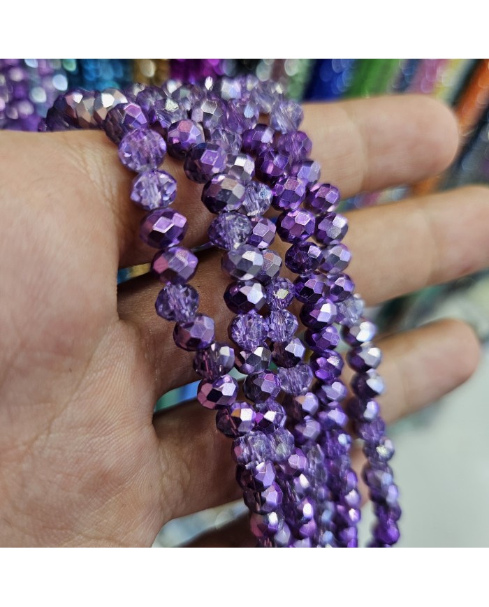 6mm İpe Dizili Kristal Boncuk Aynalı Lila - 10 Dizi