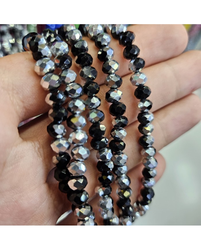 6mm İpe Dizili Kristal Boncuk Metalik Kaplama Siyah - 10 Dizi