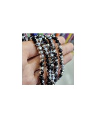 6mm İpe Dizili Kristal Boncuk Metalik Kaplama Siyah - 10 Dizi