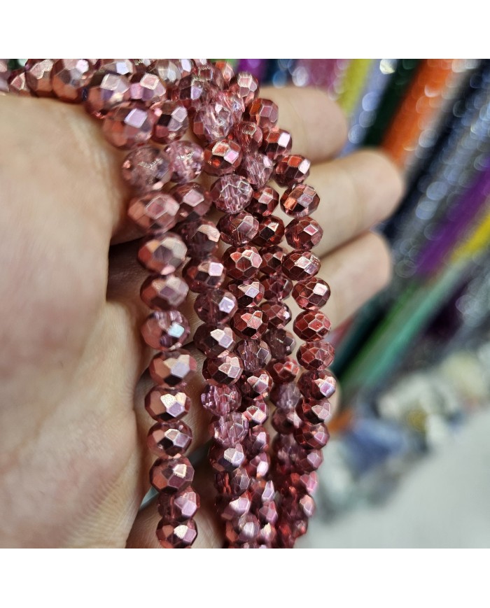 6mm İpe Dizili Kristal Boncuk Metalik Kaplama Pudra - 10 Dizi