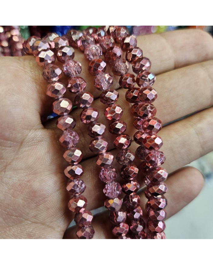 6mm İpe Dizili Kristal Boncuk Metalik Kaplama Pudra - 10 Dizi