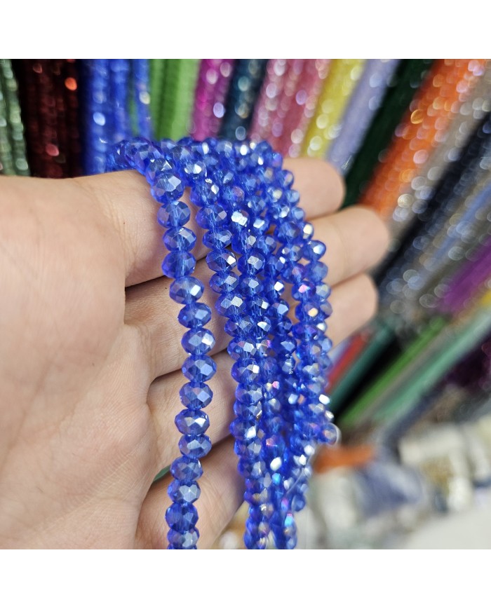 6mm İpe Dizili Kristal Boncuk Şeffaf Janjanlı Sax Mavisi - 10 Dizi