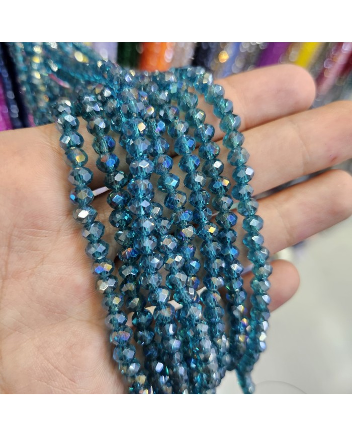 6mm İpe Dizili Kristal Boncuk Şeffaf Janjanlı İndigo - 10 Dizi