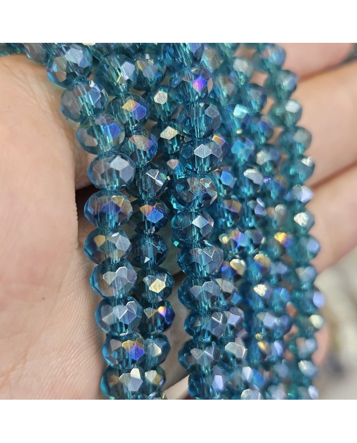 6mm İpe Dizili Kristal Boncuk Şeffaf Janjanlı İndigo - 10 Dizi