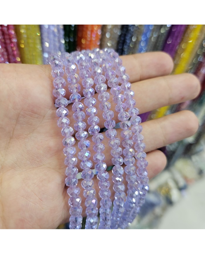 6mm İpe Dizili Kristal Boncuk Şeffaf Janjanlı Lila - 10 Dizi